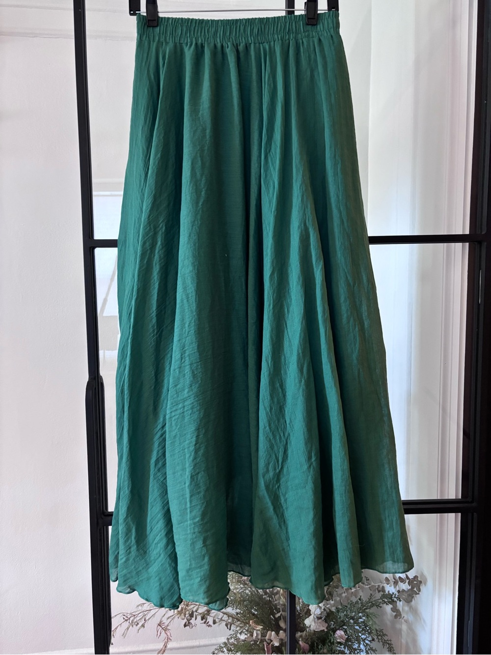 Women's Green Midi Elastic Waist Skirt